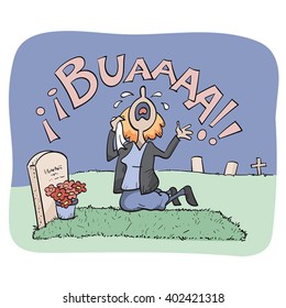 A woman weeping at the grave of a beloved person.