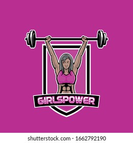 Woman Weight Lifter Mascot Logo, Girls Power Gym Or Fitness Mascot