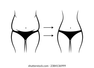 Woman weight loss line icon isolated on white background.