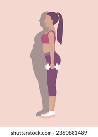 Woman weight training with dumbbell ,before and after exercising and diet body graphic,Vector illustrations.