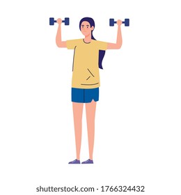 woman with weights, heavy equipment, sport and leisure vector illustration design