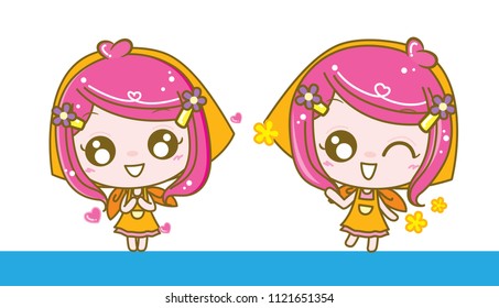 woman welcoming with Smiling Girl, Vector illustration.