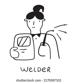 Woman welder. Outline  icon. Vector illustration on white background.