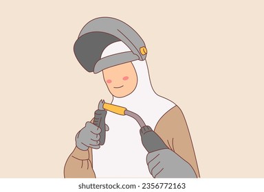 woman welder wearing hijab illustration
