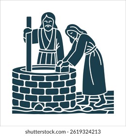 Woman at the Well Silhouette Vector Illustration