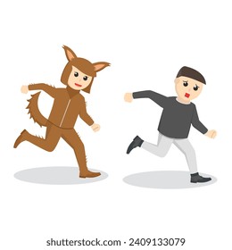 Woman With Werewolf Costume chasing the people