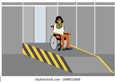 Woman in wheelchair accessible to room