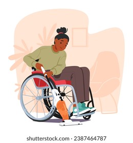 Woman In Wheelchair Efficiently Vacuums The Floor. Character Showcasing Her Independence And Resilience As She Tackles Household Tasks With Grace And Determination. Cartoon People Vector Illustration