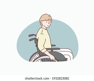 woman in wheelchair. Hand drawn style vector design illustrations.