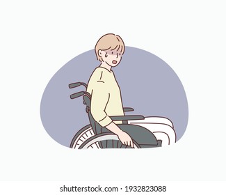 woman in wheelchair. Hand drawn style vector design illustrations.