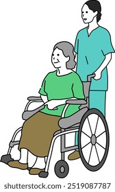 A woman in a wheelchair and her caregiver