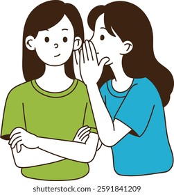 A woman is whispering in her ear. minimal line art vector illustration.