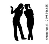 Woman whispering to her friend, gossiping about others, concept of spreading rumors silhouette