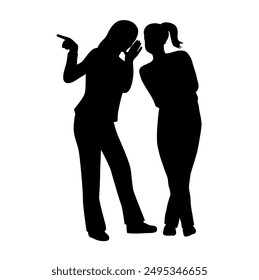 Woman whispering to her friend, gossiping about others, concept of spreading rumors silhouette