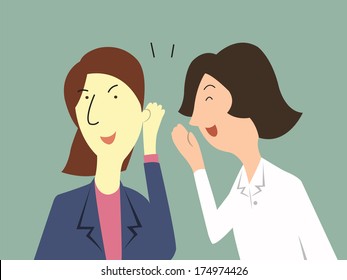 Woman Whispers To Her Colleague In Office About Gossip, Rumor, Or Secrets. 