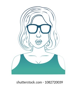 woman whit short hair and eyeglass character pop art style