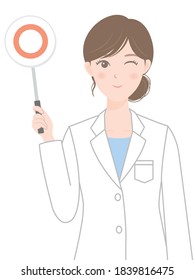 A woman in a white coat (a person with a correct answer tag)