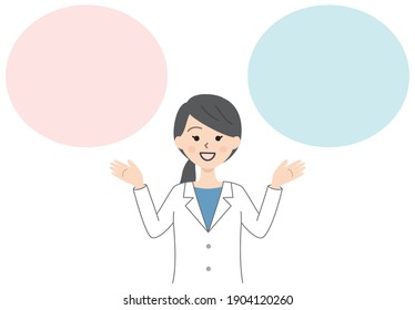 Woman in white coat comparing two objects