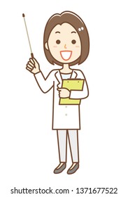 Woman in a white coat explaining