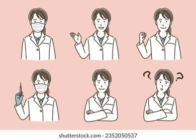 woman in white coat set, Vector illustration