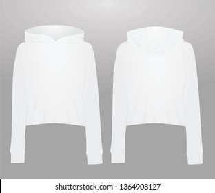 Woman White Crop Hoodie. Vector Illustration