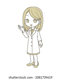 A woman in white holding out her hand