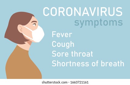 Woman in white medical face mask. Coronavirus in World. Concept of coronavirus quarantine. Symptoms of COVID-19 (2019-nCoV)