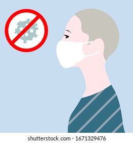 Woman in white medical face mask. Concept of coronavirus quarantine. Novel coronavirus (2019-nCoV). EPS 10.