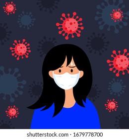 Woman in white medical face mask. Coronavirus in China. Novel coronavirus 2019-nCoV , woman in white medical face mask.