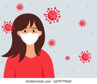 Woman in white medical face mask. Coronavirus in China. Novel coronavirus 2019-nCoV , woman in white medical face mask.