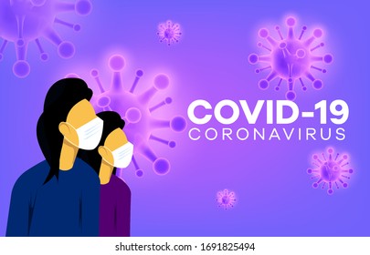 woman in white medical face mask. Concept of coronavirus quarantine. COVID-19 NCOV-2019 Abbreviation for Corona Virus.
