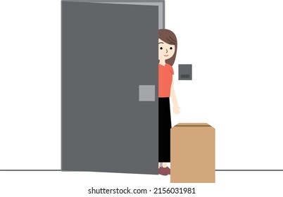 A woman who came out of the house to pick up her luggage