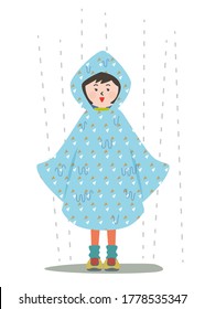 A woman who came to a poncho that was hit by the rain.Vector illustration.