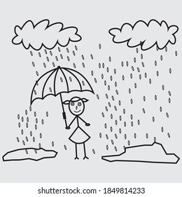 A woman who came to a umbrella that was hit by the rain.Vector illustration.