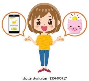 A woman who can save points with a smartphone.