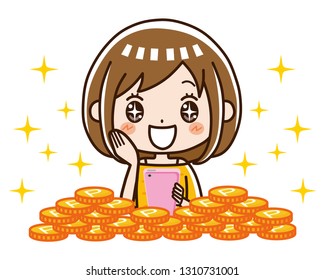 A woman who can save points with a smartphone.
