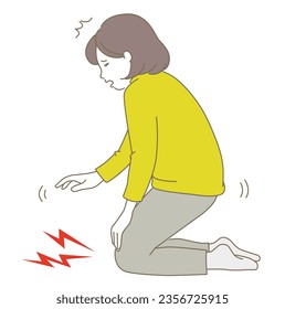 A woman who can't sit straight due to knee pain