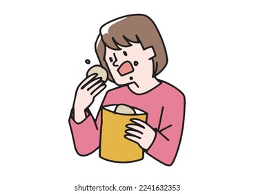 A woman who can't stop eating snacks

