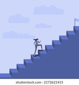 Woman Who Climbing Ladder Achieve Success Stock Vector (Royalty Free ...