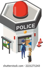 A woman who consults with a policeman at a police box