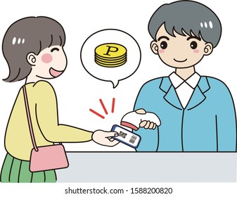 A woman who is delighted to earn points for cashless payment on smartphones