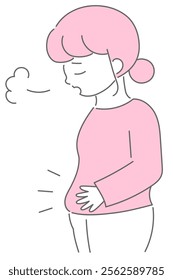 A woman who is disappointed with her protruding belly