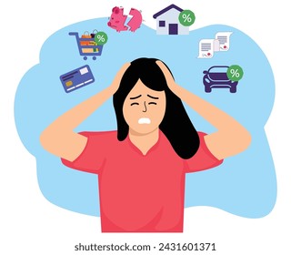 woman who is dizzy with various bills