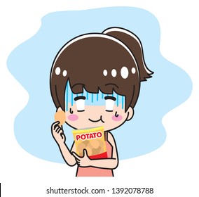 Woman who eats potato chips