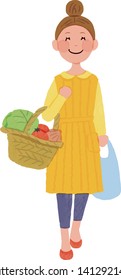 Woman who enjoy shopping with smile, vector