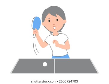 A woman who enjoys her hobby of playing table tennis. A friendly and cute illustration with a 3.5 head body. Simple colors make it easy to use.
