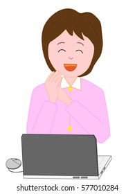 The woman who enjoys it using a computer.