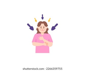 a woman who feels fear and anxiety because she gets a lot of pressure. distressed, stressed, and depressed. mental health problems. the character of people. illustration concept design. vector element