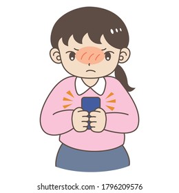 A woman who feels stress and dependence on SNS when using smartphones