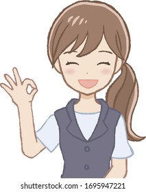 The woman who gives a Ok sign. A vector picture of the upper part of body.